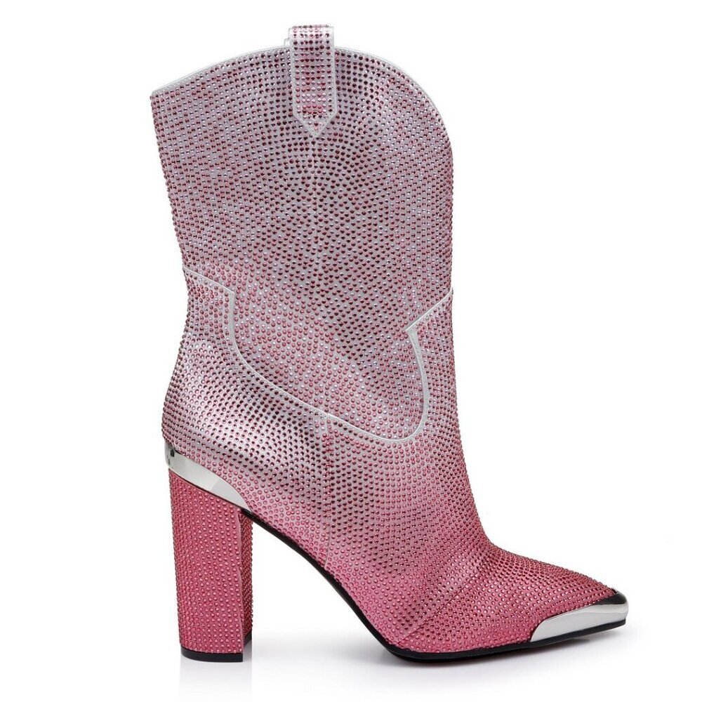 Daniel Diamond Johnny Guitar Boots Pink Glitter Ombre Rhinestones. Sz:11